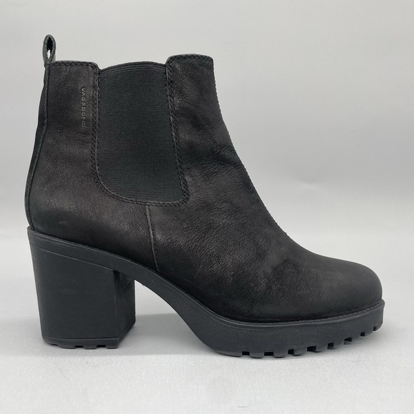 Vagabond Womens 39/ 8 Grace Chelsea Boots Black Leather Chunky Heels Lug Booties - Picture 1 of 13